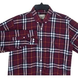 Burberry London Shirt Womens L Burgundy Plaid Check Button Down Long Sleeve